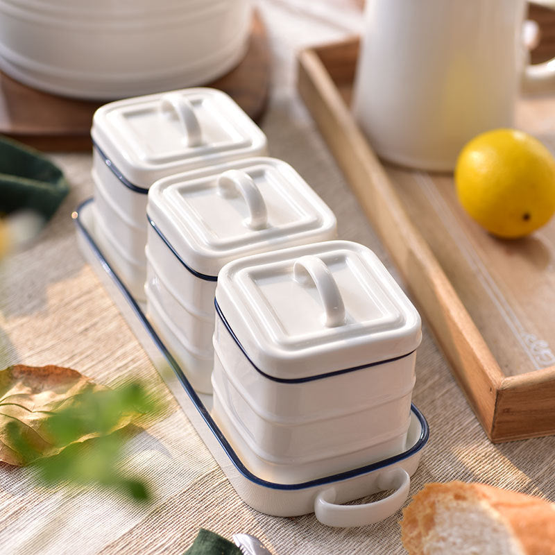Ceramic Seasoning Jar Set with Optional Lid Opening Nordic Style Kitchen Storage