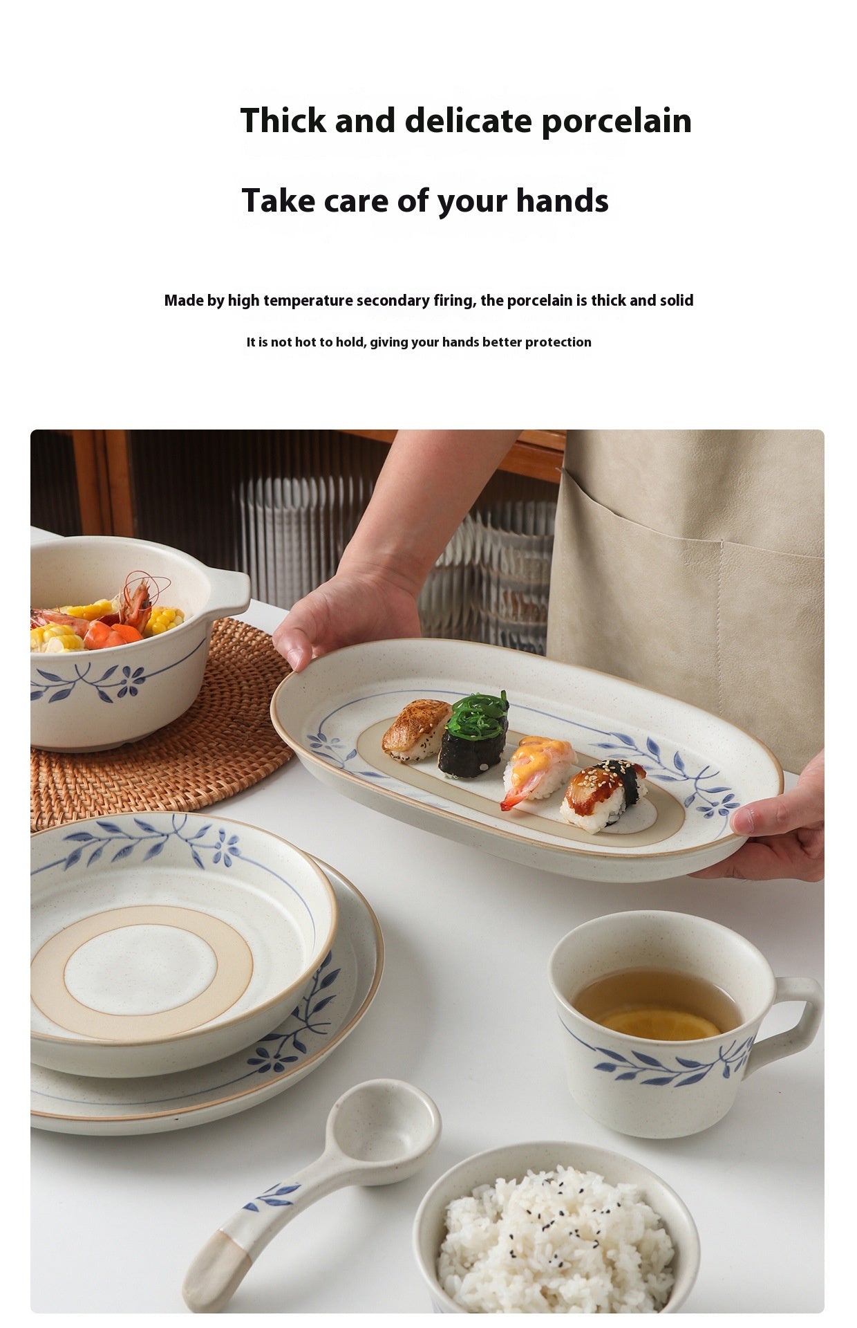 Retro Simple Rice Bowl Set - Household Kitchen Dinnerware with Flower Pattern