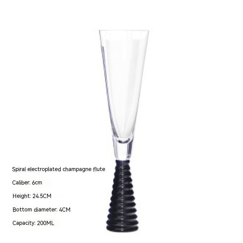 Decorative Wine & Champagne Glass Goblet Set - Threaded Black, Silver & Gold Options