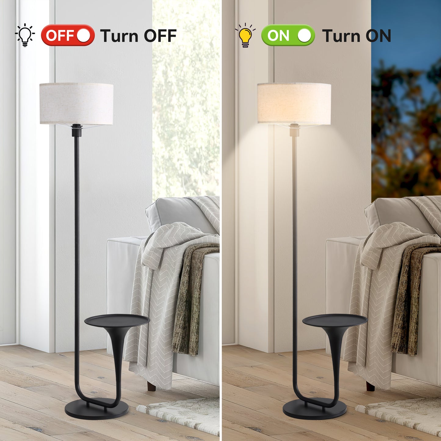 146cm Dimmable Floor Lamp with Table and Foot Switch - Vintage Standing Light with Tray, Bulb Included