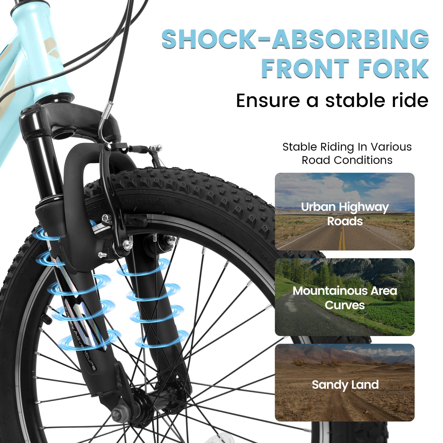 20 Inch Kids Bicycle with Shock Absorbing Fork & 7-Speed - Blue