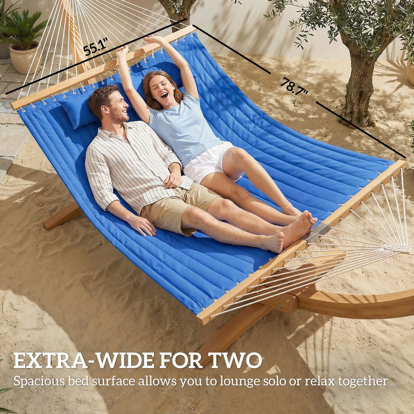 Double Hammock for 2 with Pillow & Pad - Navy Blue, 440 lbs Capacity