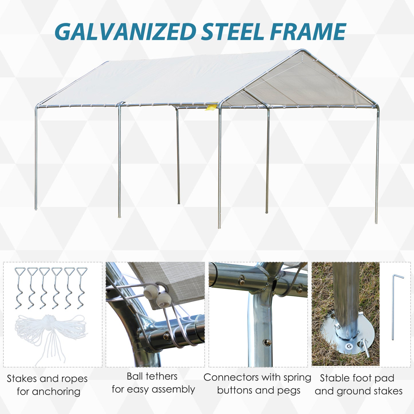 Heavy Duty Carport Canopy 9.6' x 19.5' with Anchor Kit