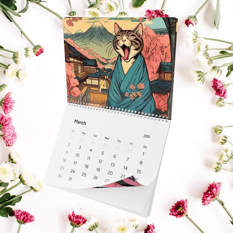 Sleepy Cats Of Edo Wall Calendar for Cat Lovers - Modern Home Decor