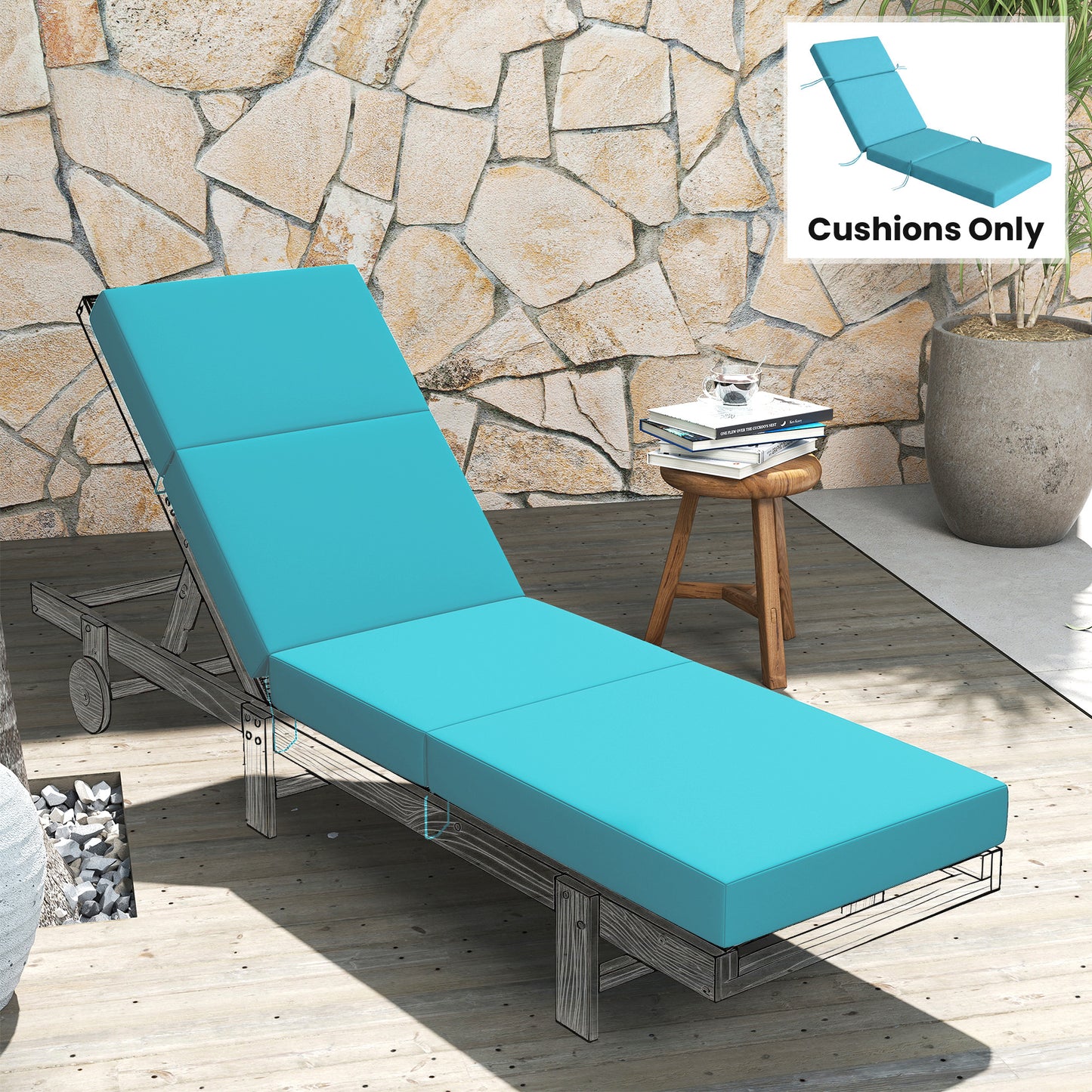 Outdoor Lounge Chair Cushion - 4" Thick, 21" x 72", Blue