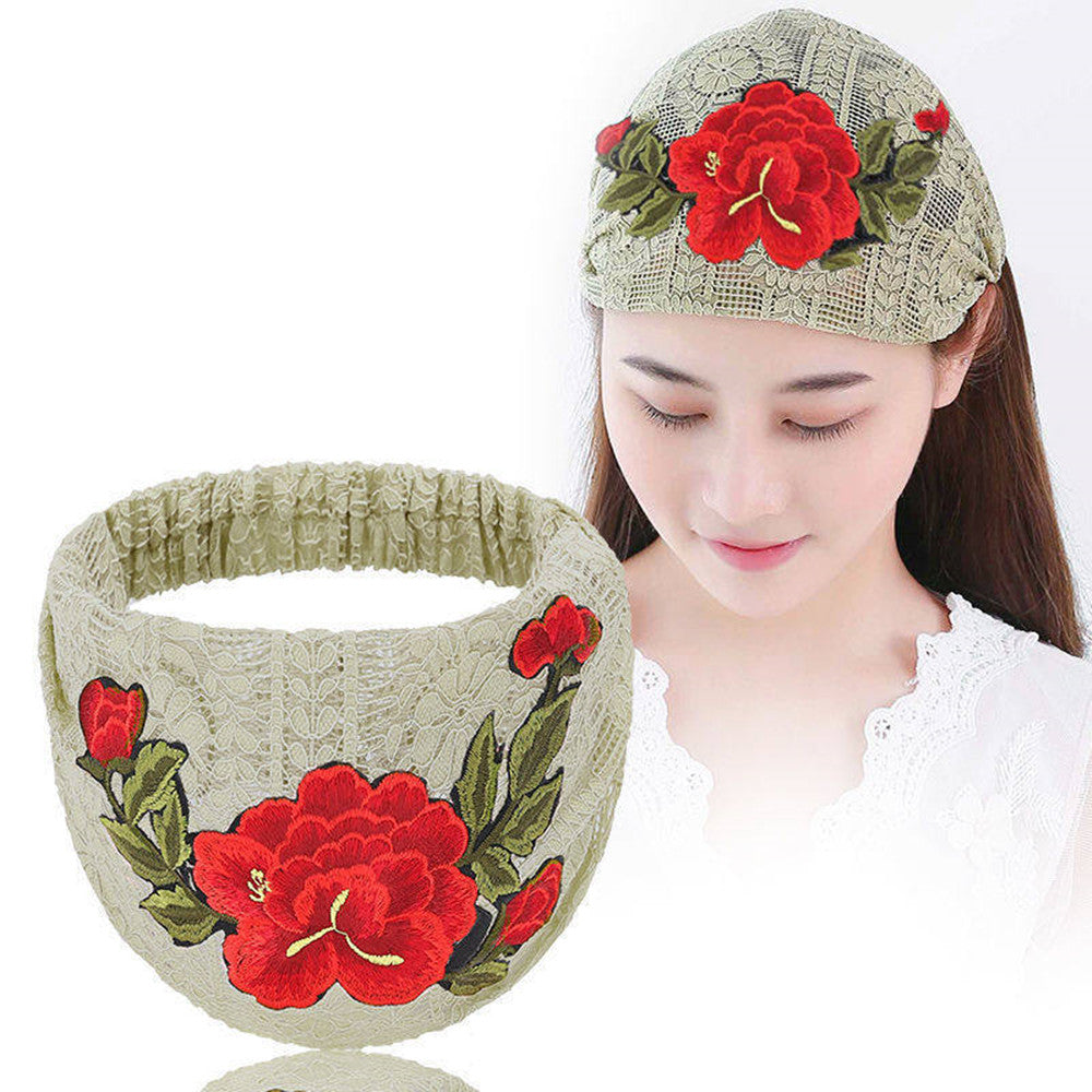 Embroidered Flower Wide-Brimmed Hair Headband for Women - Multiple Colors