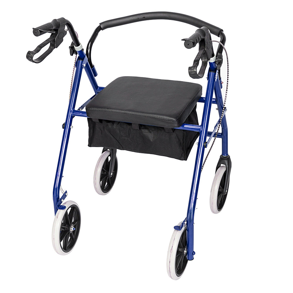 Adjustable Rolling Medical Walker with Padded Seat and Storage - Black & Blue