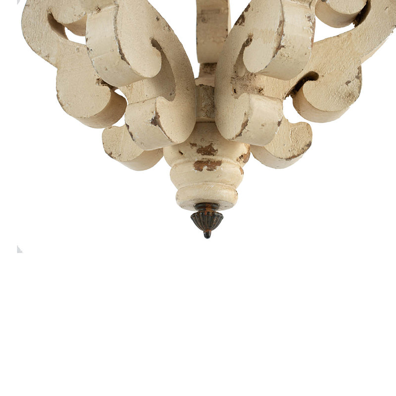 Farmhouse Chandelier with Antique Cream Finish - Wooden French Country Pendant Light for Living Room & Foyer