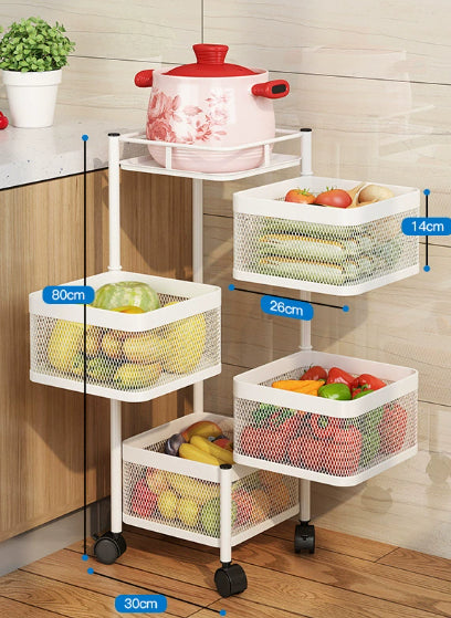 Vegetable Storage Basket Rack with Wheels - Multi-Layer Metal Kitchen Organizer