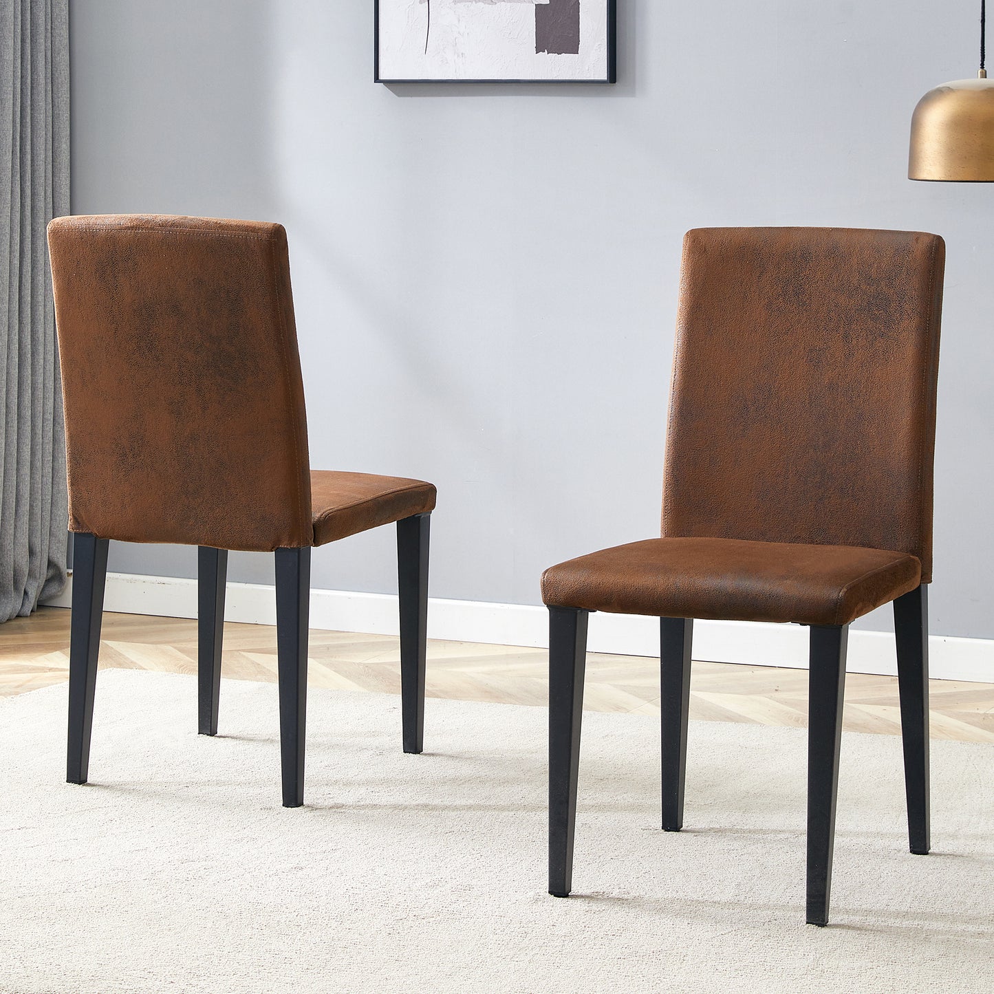 Two Brown Technology Fabric Dining Chairs, Simple And Versatile,