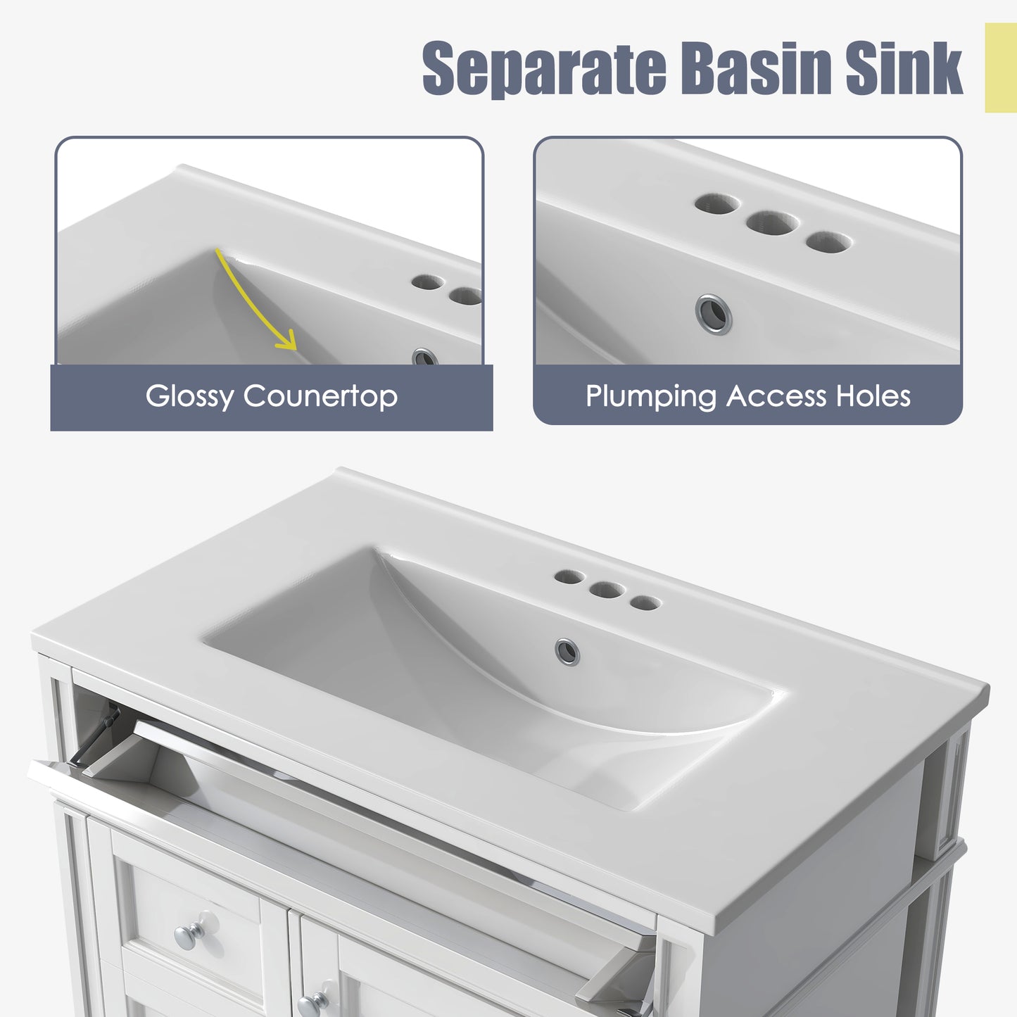 30'' Modern Bathroom Vanity with Sink & Storage - White