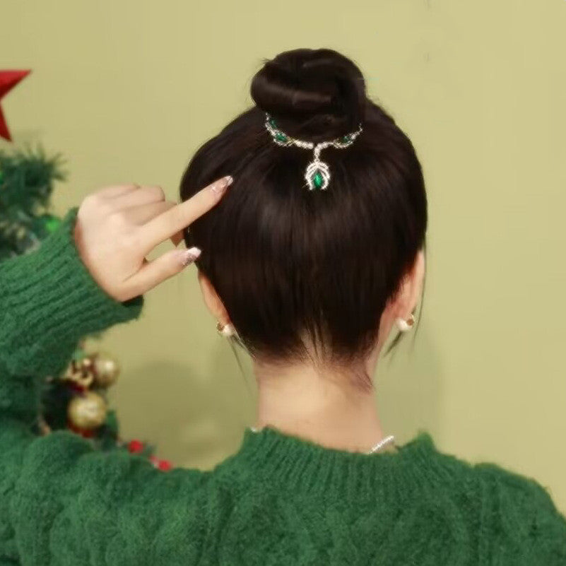 Green Crystal Hairpin Clip - Gold
