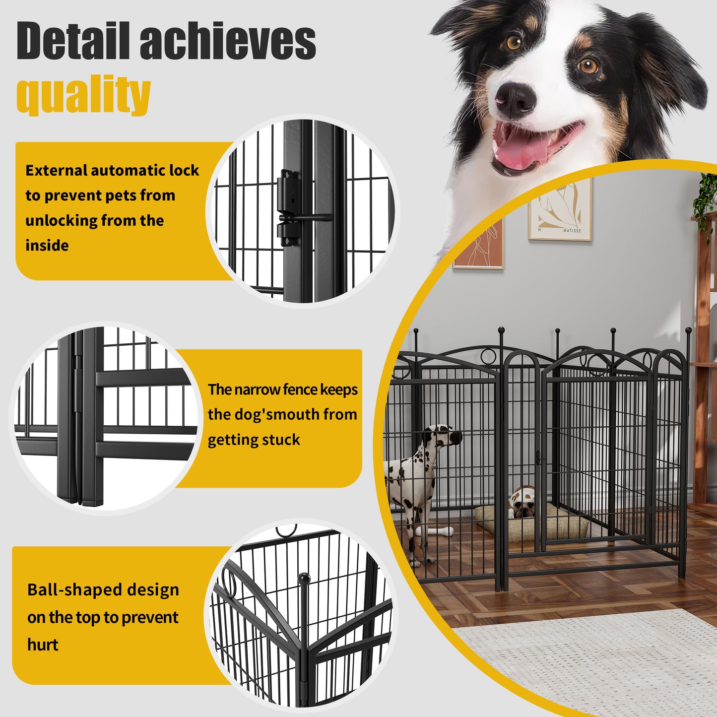 Indoor Outdoor 32 Inch Metal Dog Playpen with Doors - Heavy Duty Pet Fence