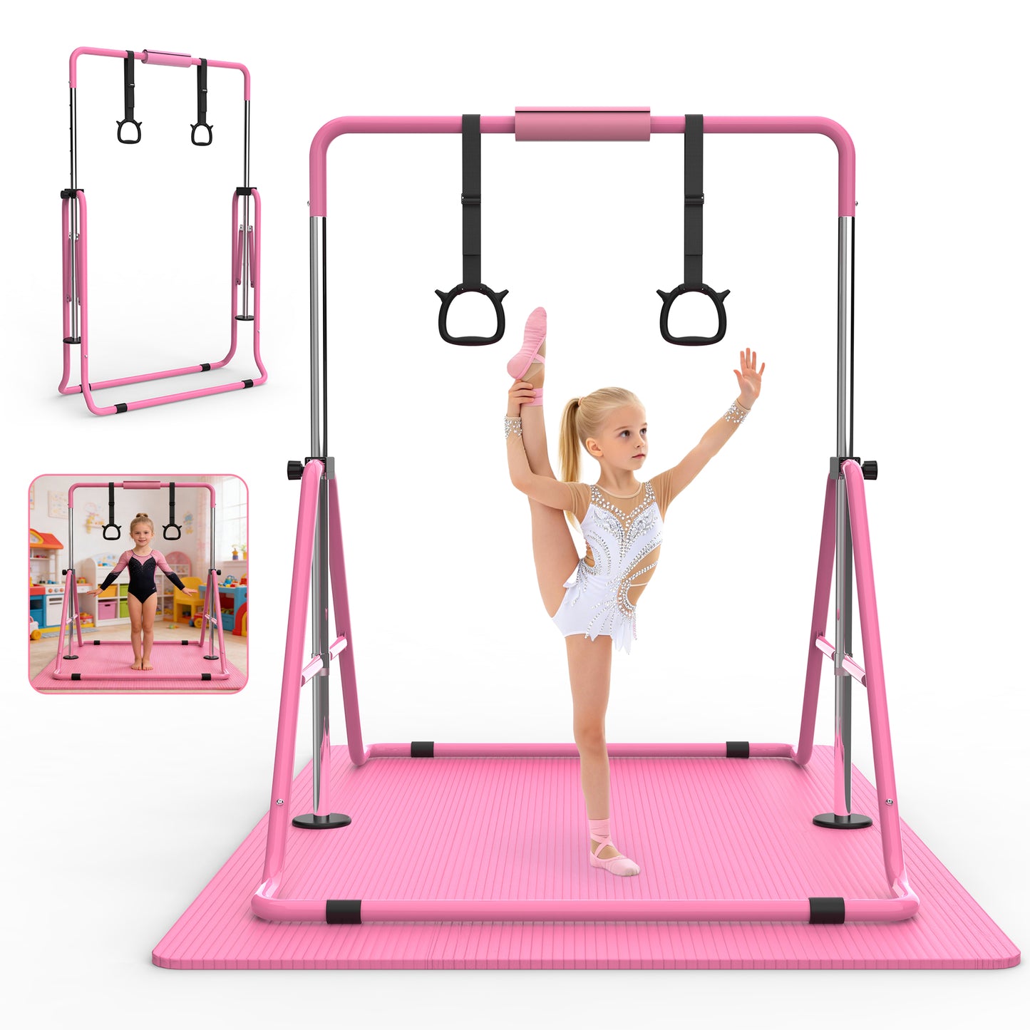 Adjustable Height Gymnastics Training Bar for Kids - Pink