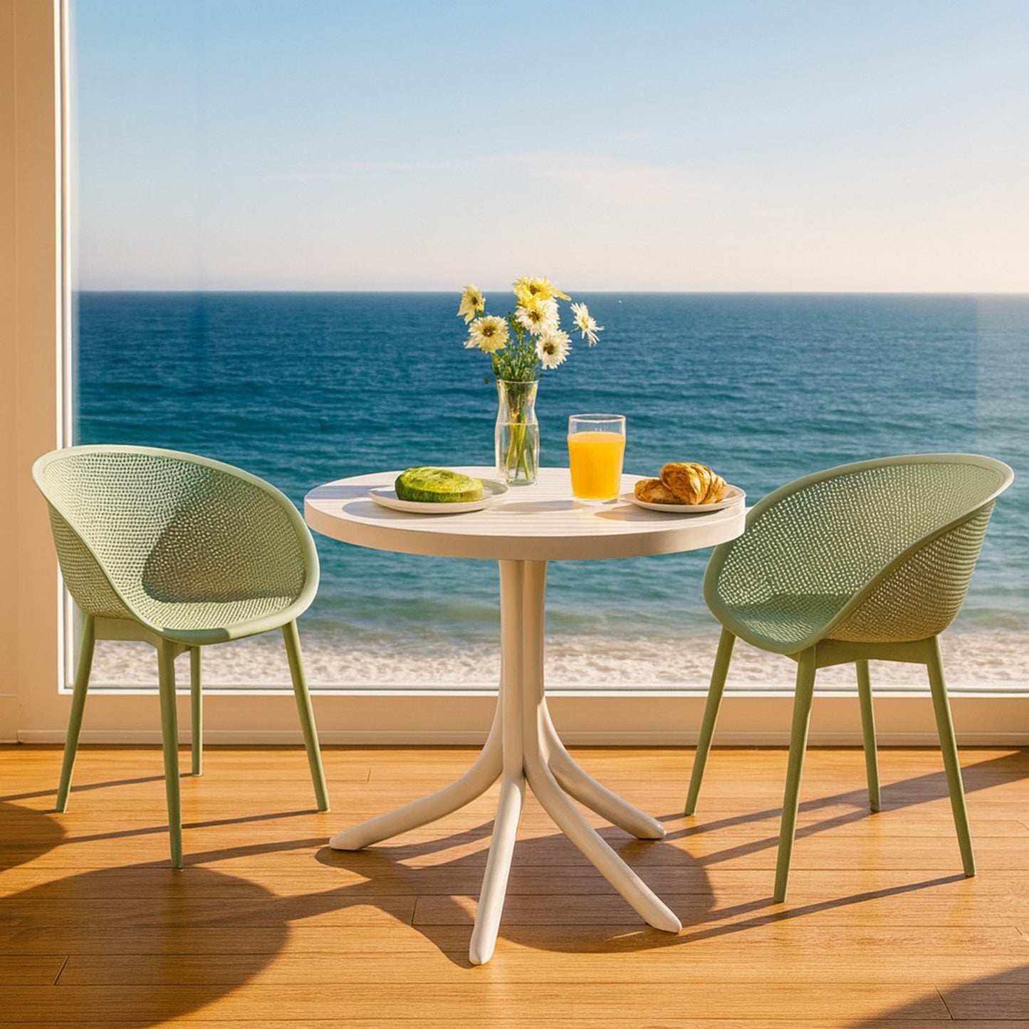 Modern Pale Green Lounge Chairs & Round Table Set - 2-Pack