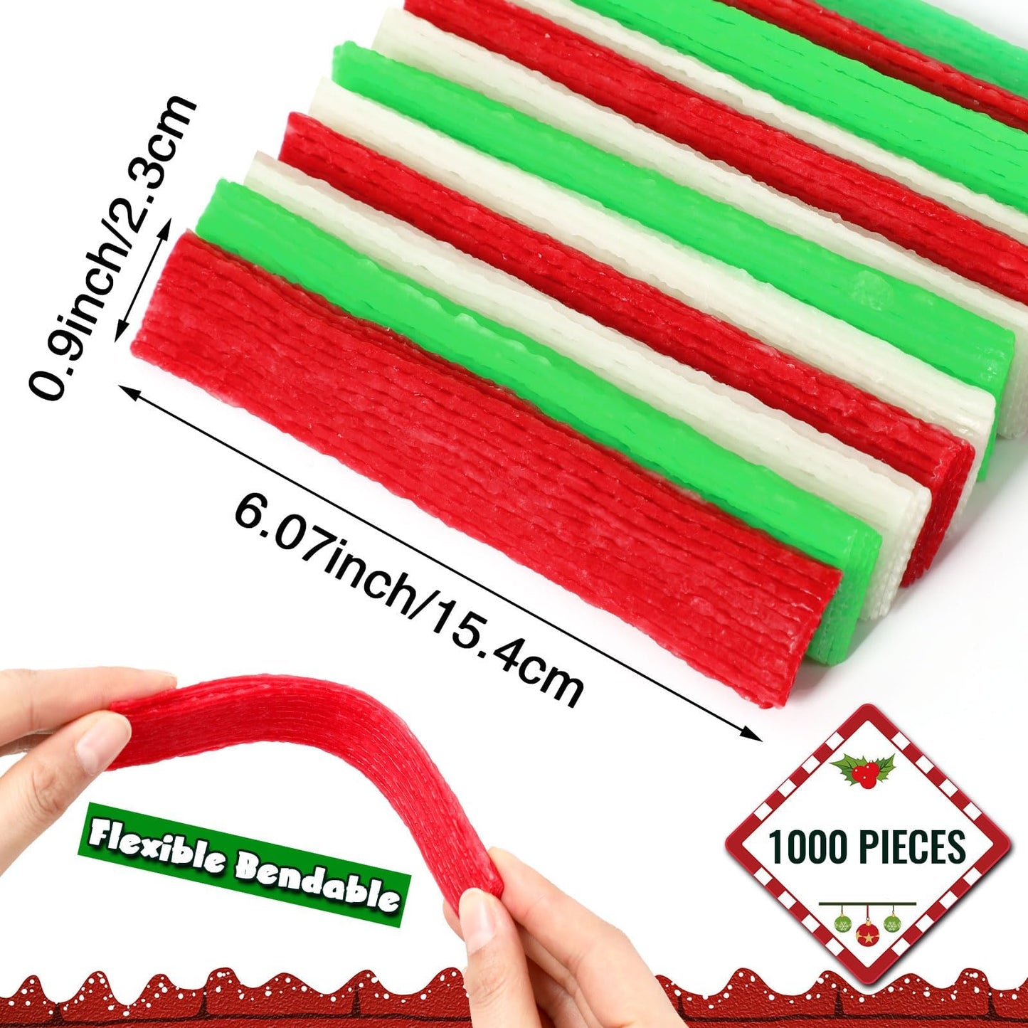 Christmas Wax Craft Sticks - 1000 Pcs Red Green White for Kids