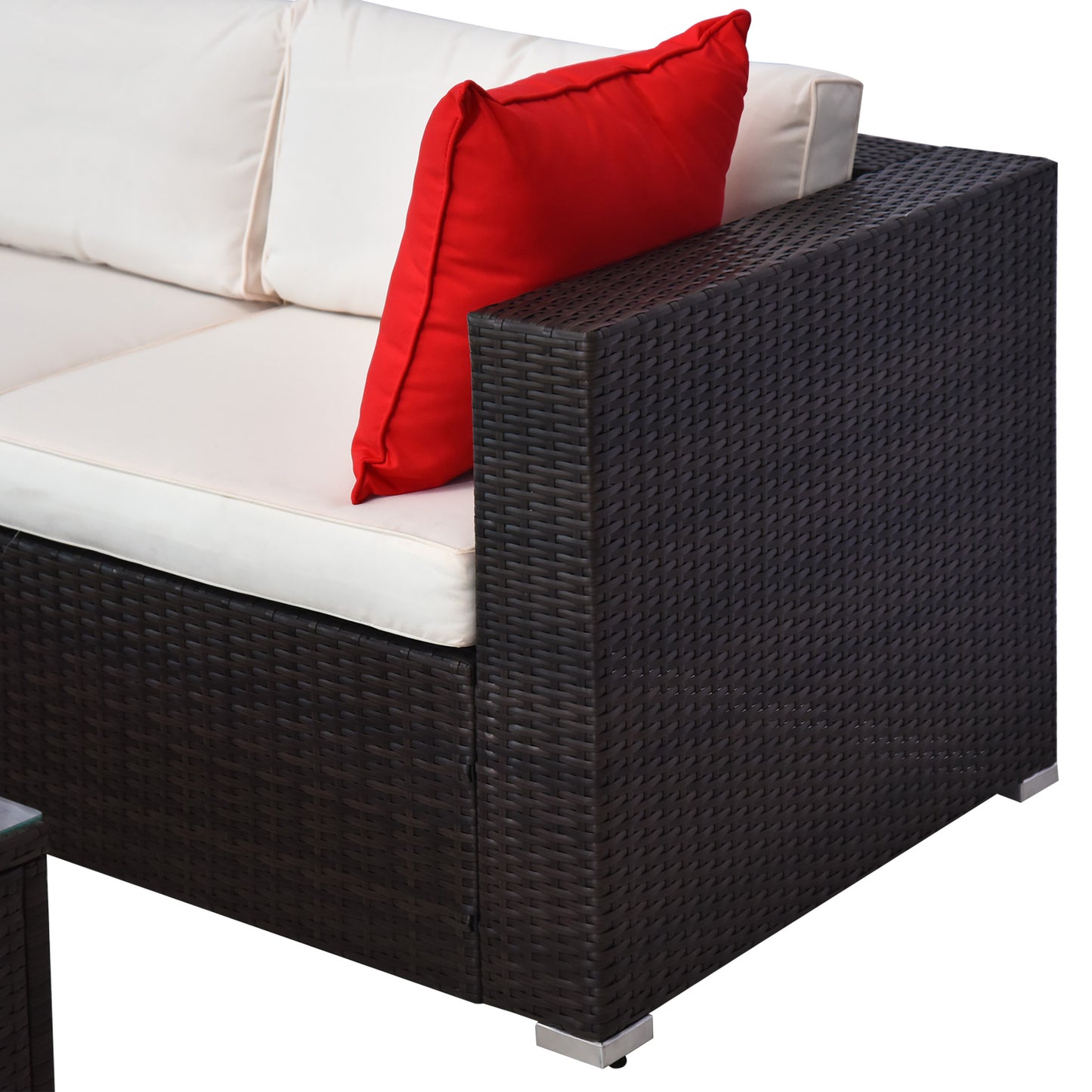 5-Piece Outdoor Sectional Sofa Set with Cushions & Coffee Table - Brown/Cream White