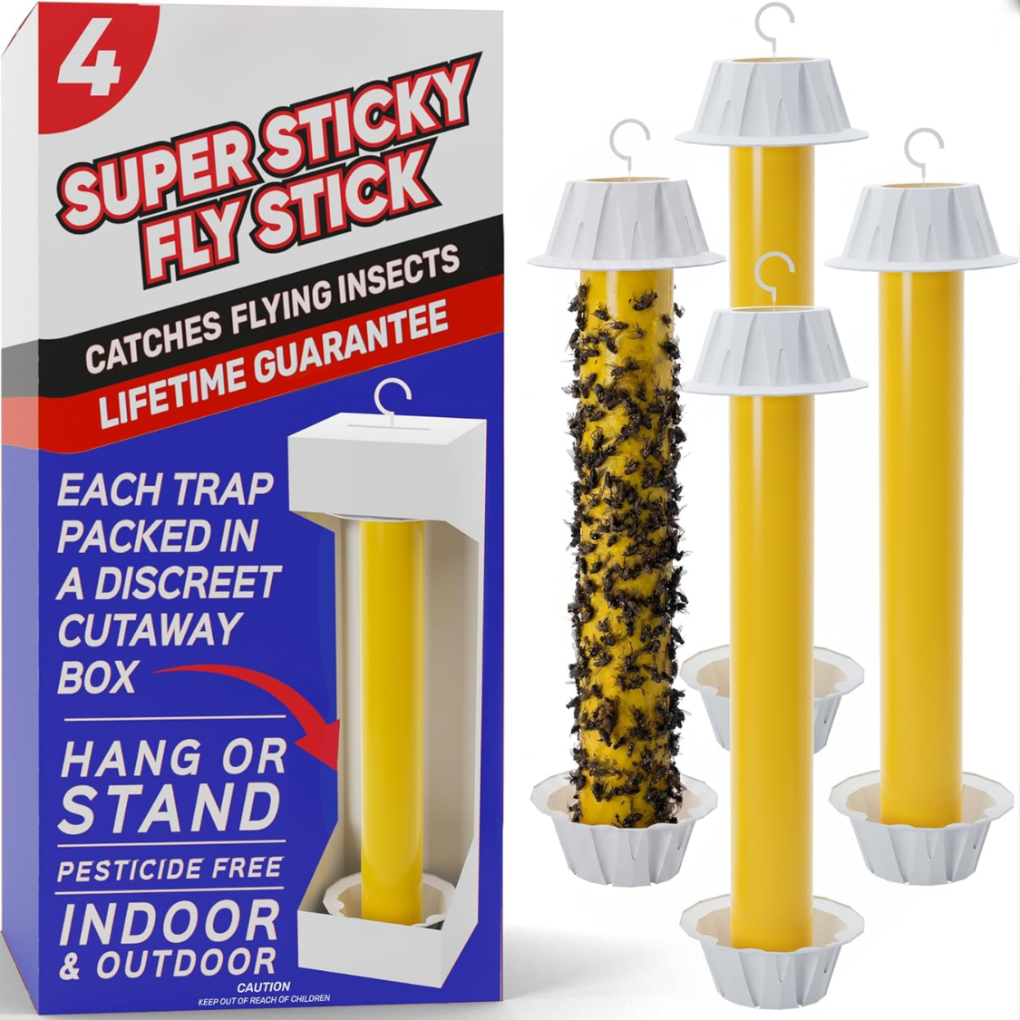 Super Sticky Fly Traps - Indoor & Outdoor 4-Pack, Non-Toxic