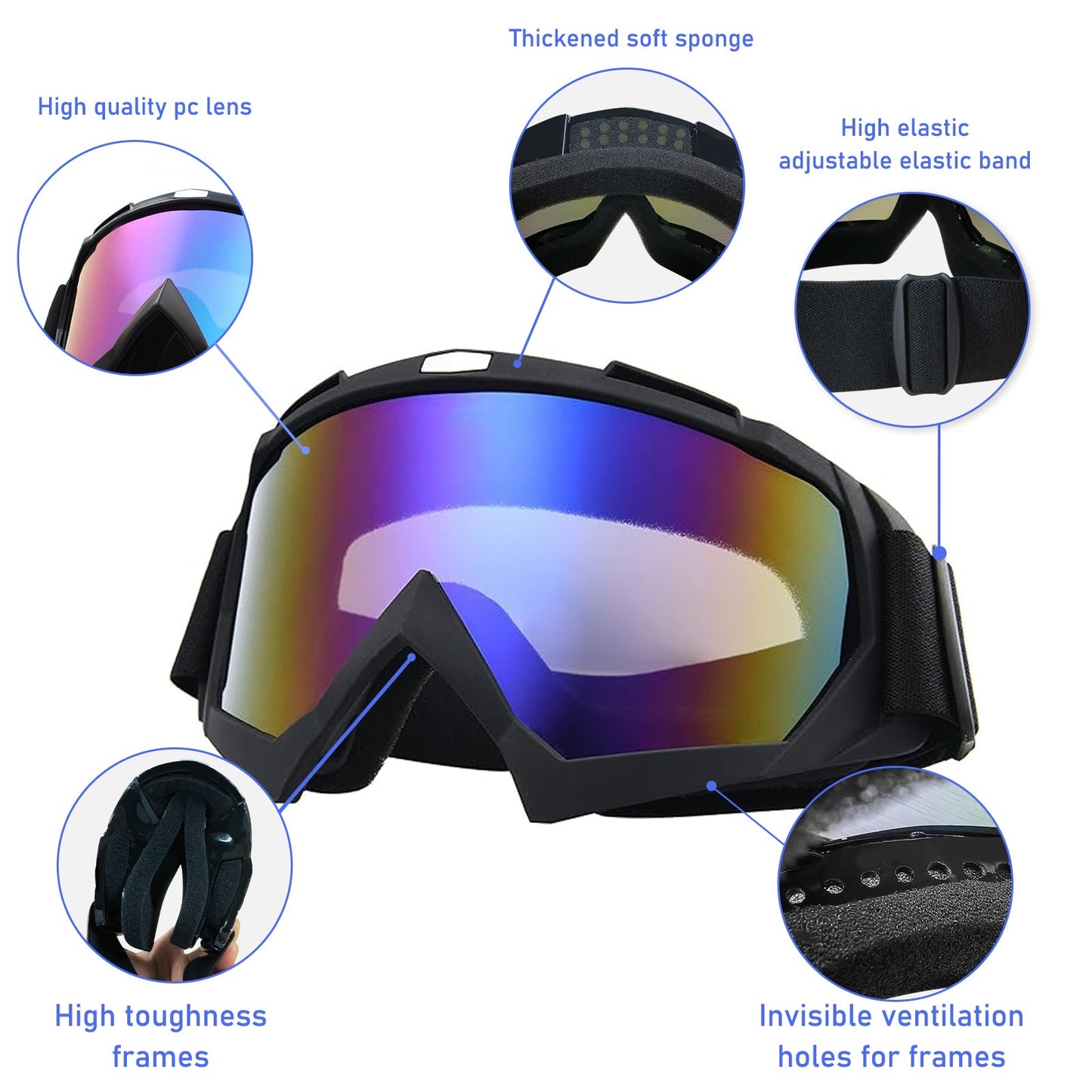 Motorcycle Goggles for Glasses - Anti-Fog, UV Protection, Shatterproof