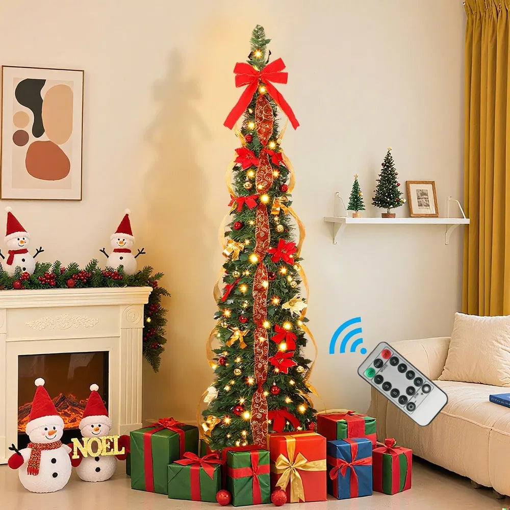 6ft Prelit Slim Artificial Christmas Tree with Remote Control - Green