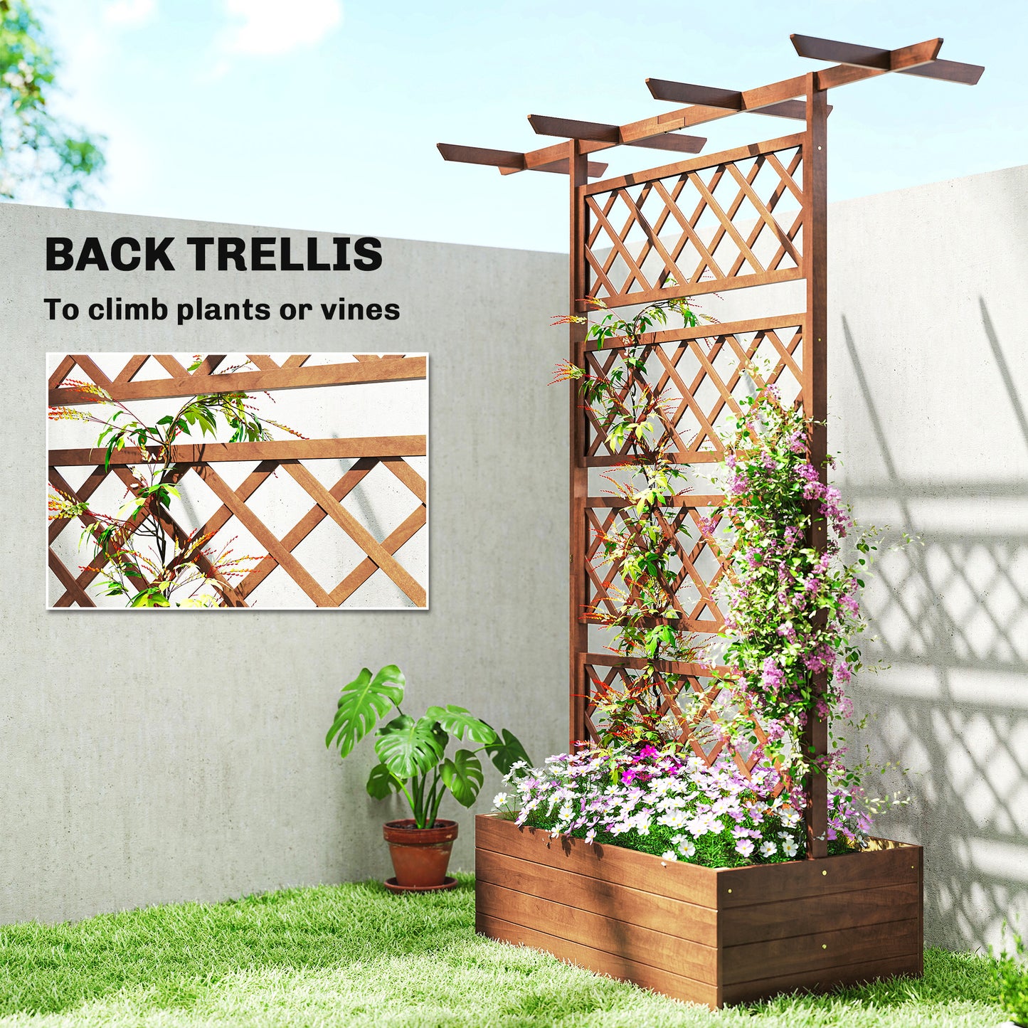 Wooden Trellis Planter Box for Vegetables Herbs Flowers - Raised Garden Bed, Orange