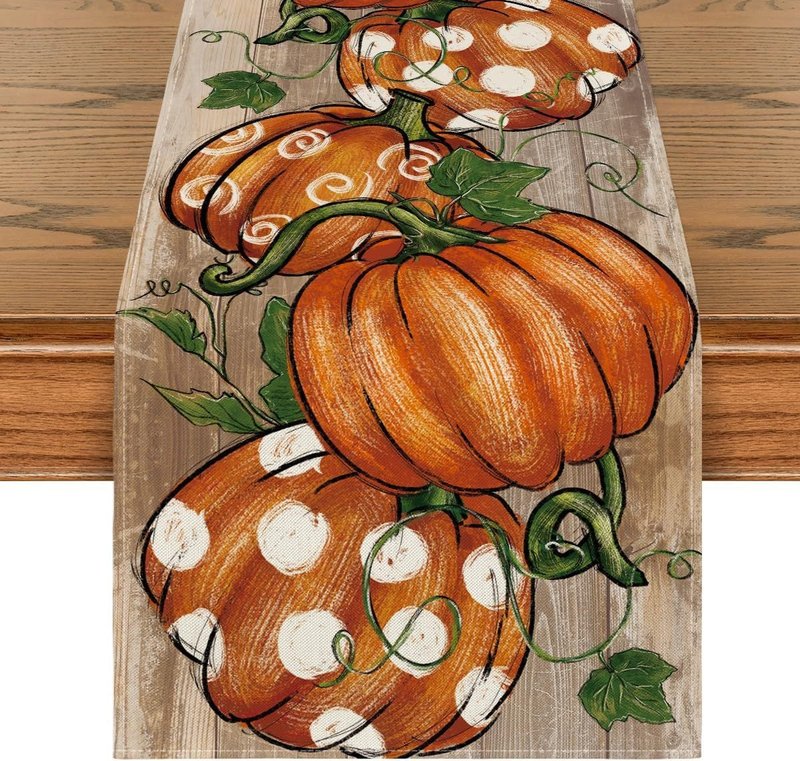 Pumpkin Eucalyptus Leaf Polyester Table Flag for Festive Home Decor