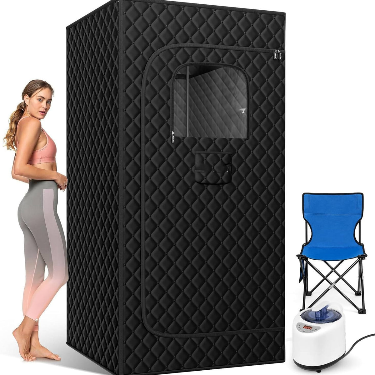 Portable Full Body Sauna Room Steam Sauna Box for Home Use Black 80x80x180cm