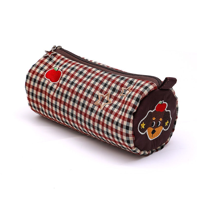 Color-Block Patchwork Pencil Case with Canvas Material and Unisex Korean Style