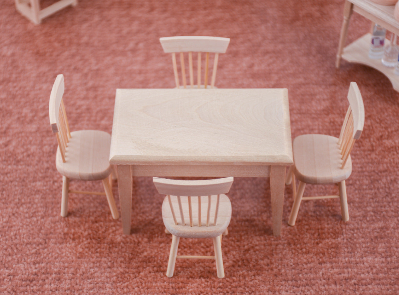 Miniature Wooden Dollhouse Furniture Set with Tables and Chairs - Handcrafted Kids Play Decor