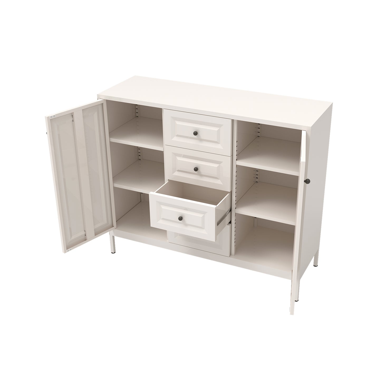 Beige 40.16'' Storage Sideboard Buffet Cabinet with 4 Drawers & 2 Doors
