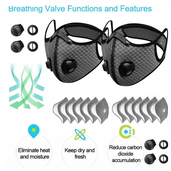 Reusable Half Face Cover Masks - 2 Pack Grey for Outdoor Sports