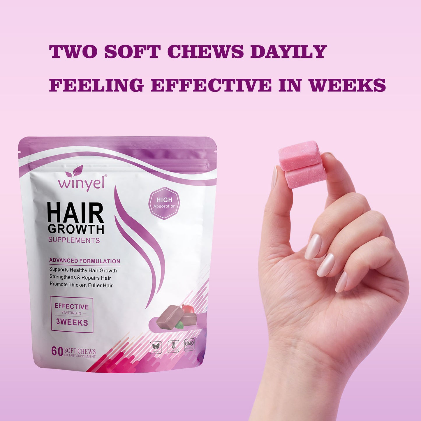 Hair Growth Soft Chews with Biotin for Thicker Fuller Hair - Mixed Berry