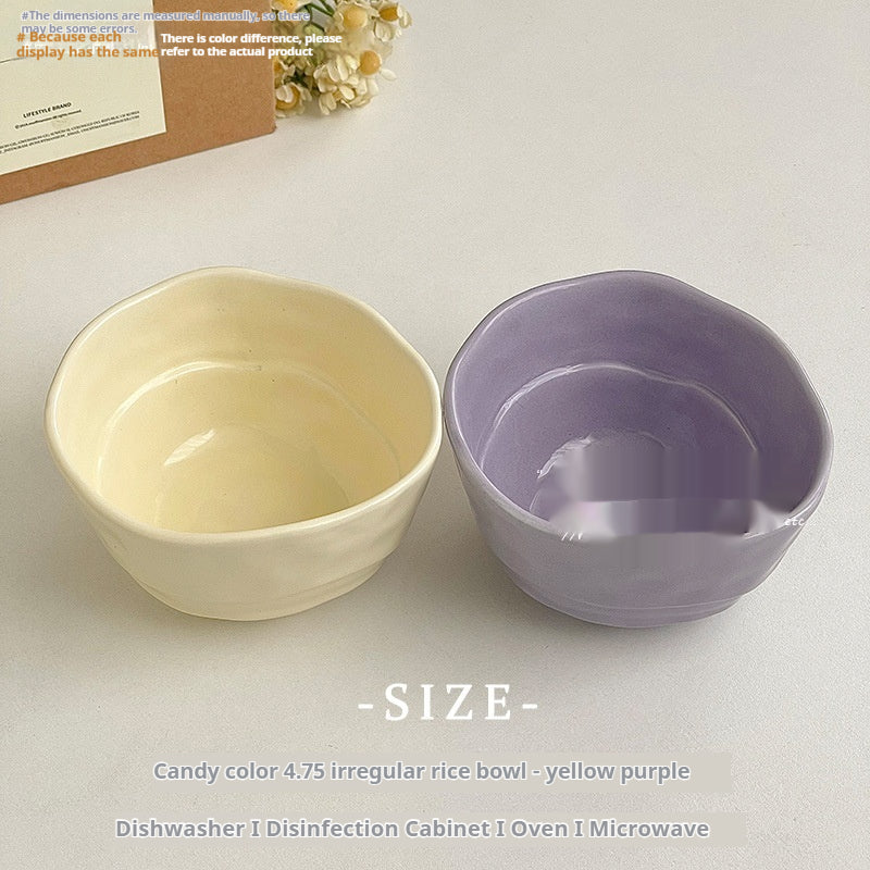 Candy Color Ceramic Rice Bowl - Irregular Modern Dinnerware for Adults