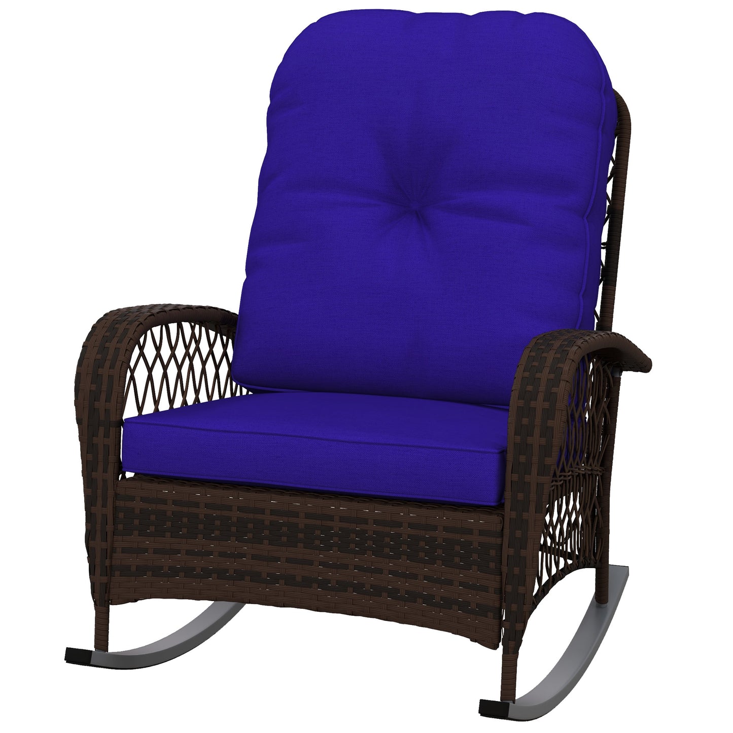 Rattan Porch Rocker with Plush Cushion - Dark Blue