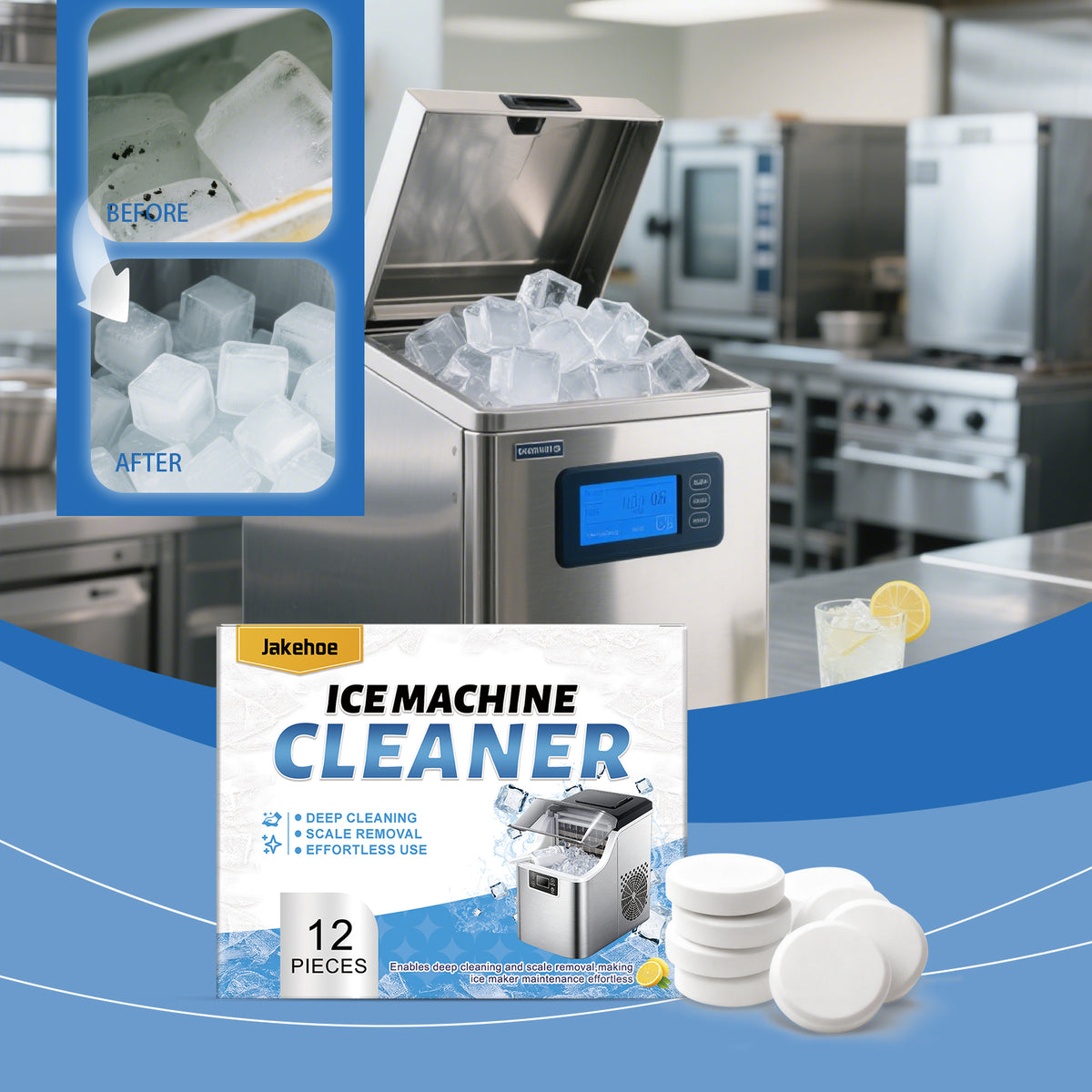 Ice Maker Cleaning Sheets 12 Pack - Food-Grade Descaler & Odor Remover