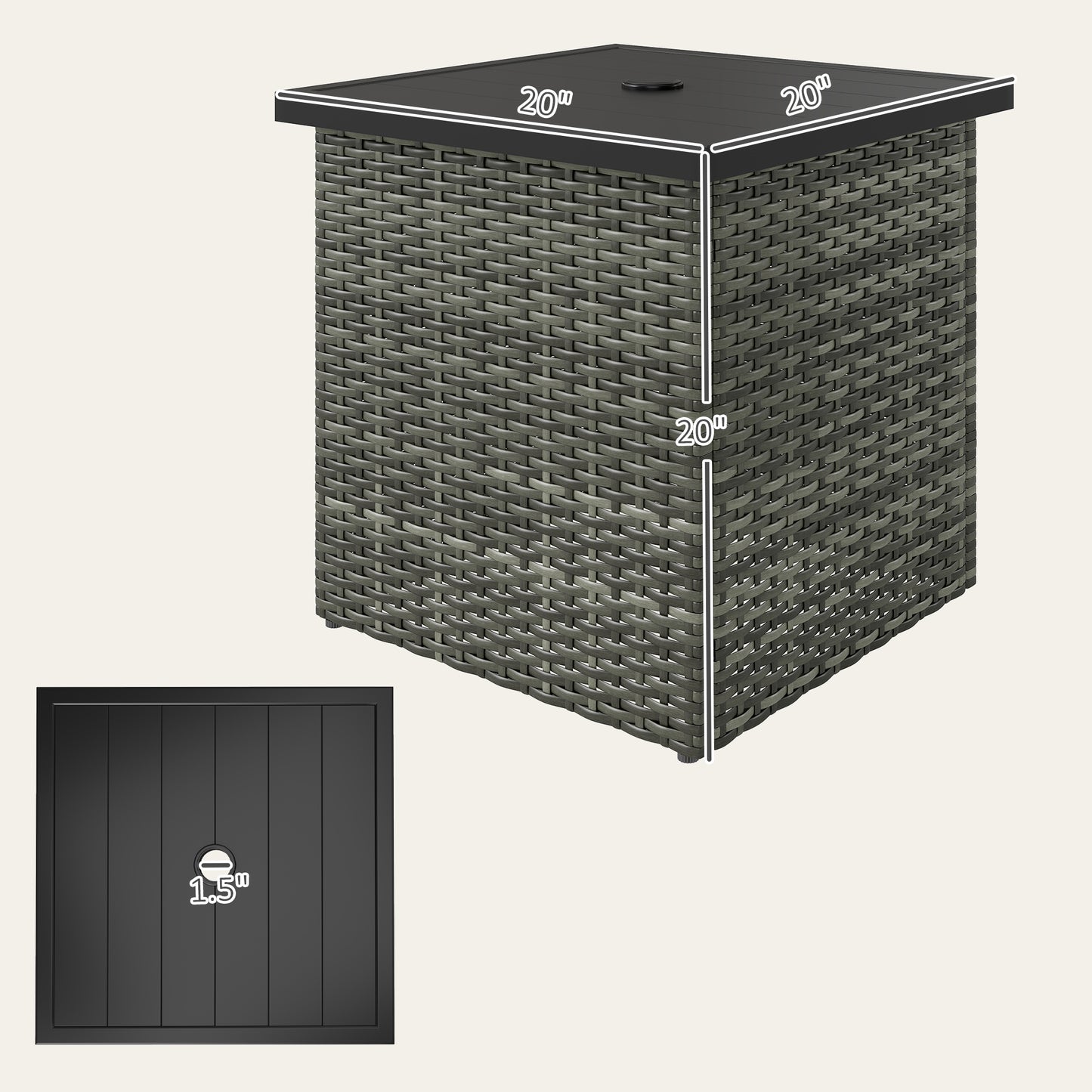 Outdoor Square Side Table with 1.5" Umbrella Hole - Mixed Gray