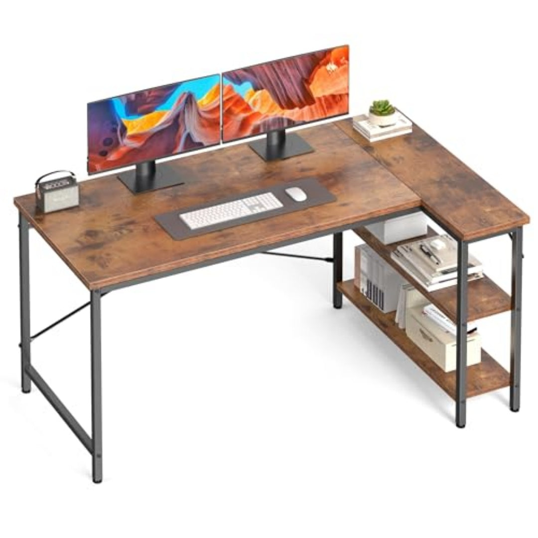 L-Shaped Office Desk with Reversible Storage Rack - Multiple Sizes