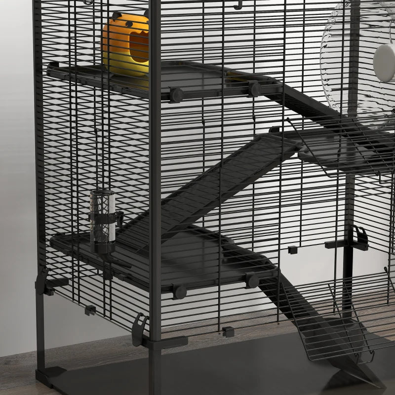 Multi-Level Hamster Cage with Tempered Glass Bottom, Running Wheel & Hut