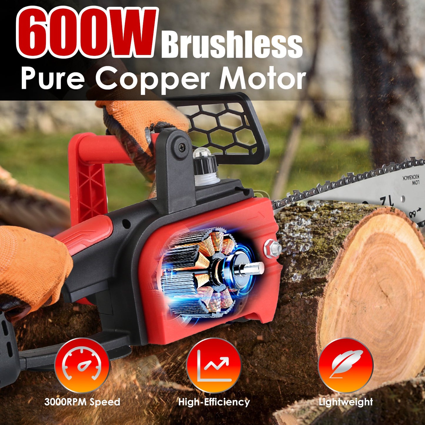12-Inch Cordless Electric Chainsaw with 21V Battery & Auto Oiler - Tree & Wood Cutting