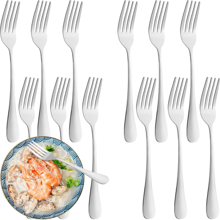 12-Piece Stainless Steel Dinner Forks Set - 7.5 Inch Silverware