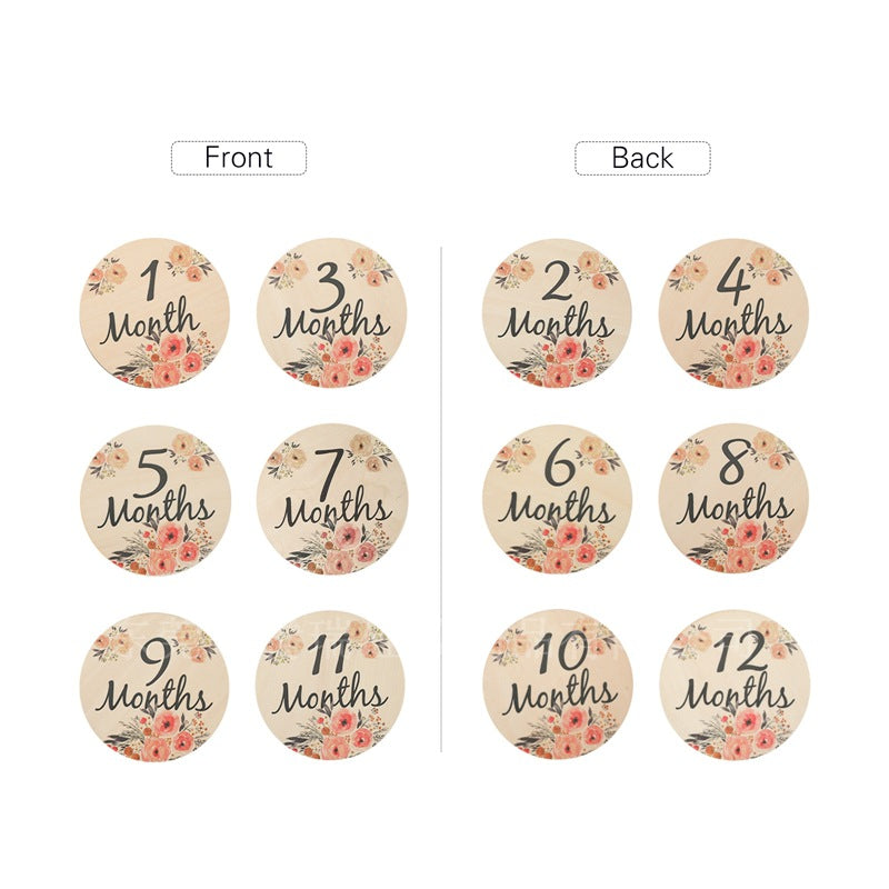 Wooden Flower Milestone Photo Prop Set - Large and Small Disc Decorations