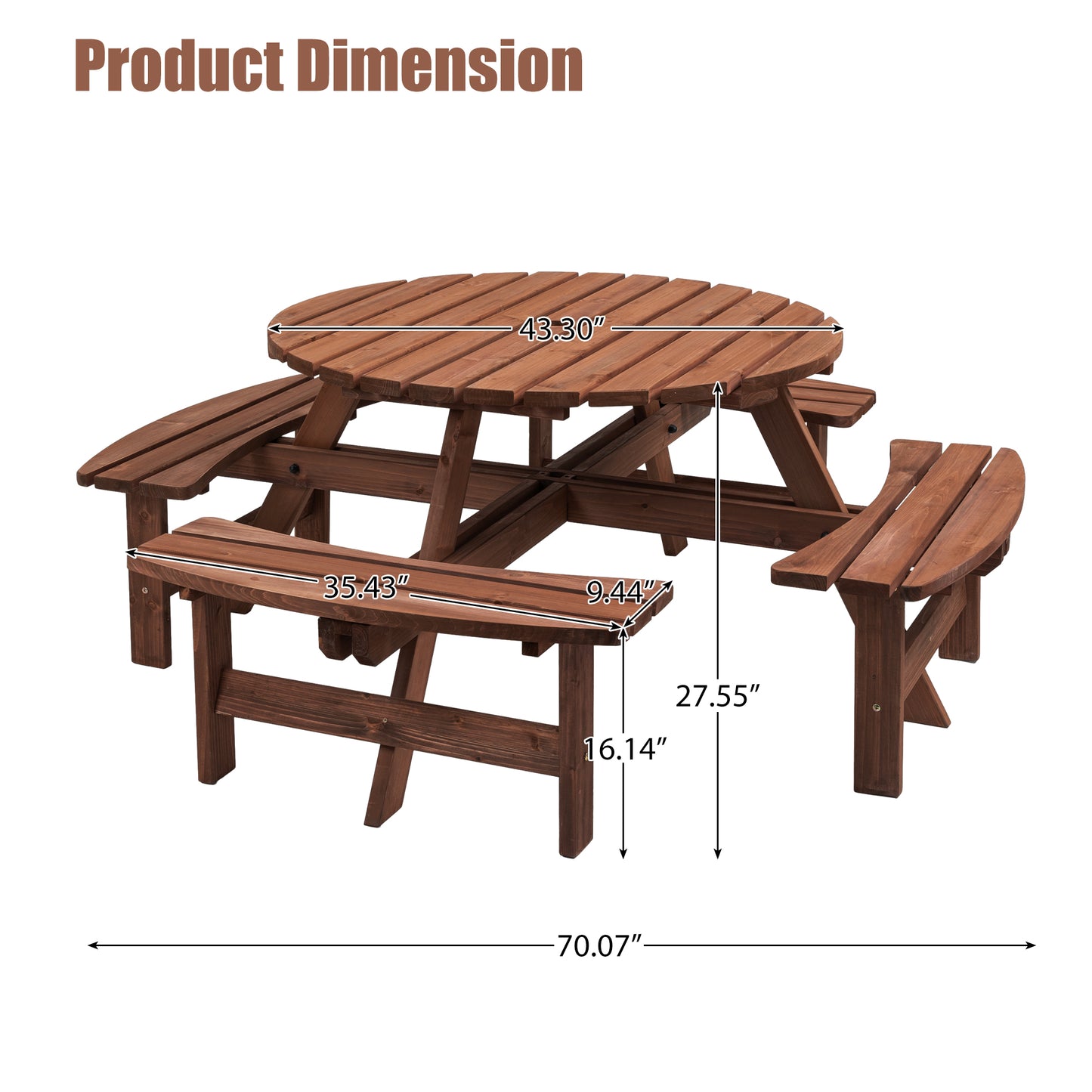 8 Person Wooden Picnic Table, Outdoor Camping Dining Table With Seat,