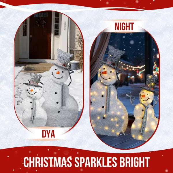 Lighted Snowman Christmas Decorations Set - 2 Pre-lit 2D Displays with 80 LED Lights