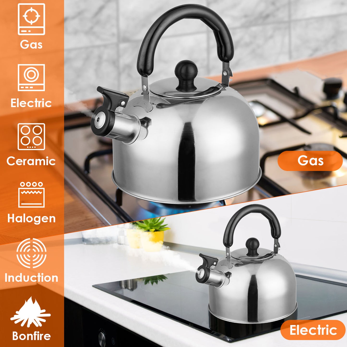 2.1 Quart Stainless Steel Whistling Tea Kettle - Silver