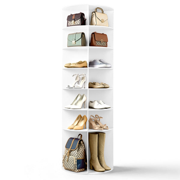 7-Tier Rotating Shoe Rack - Space-Saving White WPC Storage