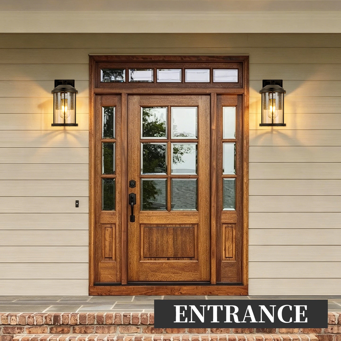 Outdoor Wall Sconce 2 Pack - Black LED Lantern Fixtures for Porch Garden