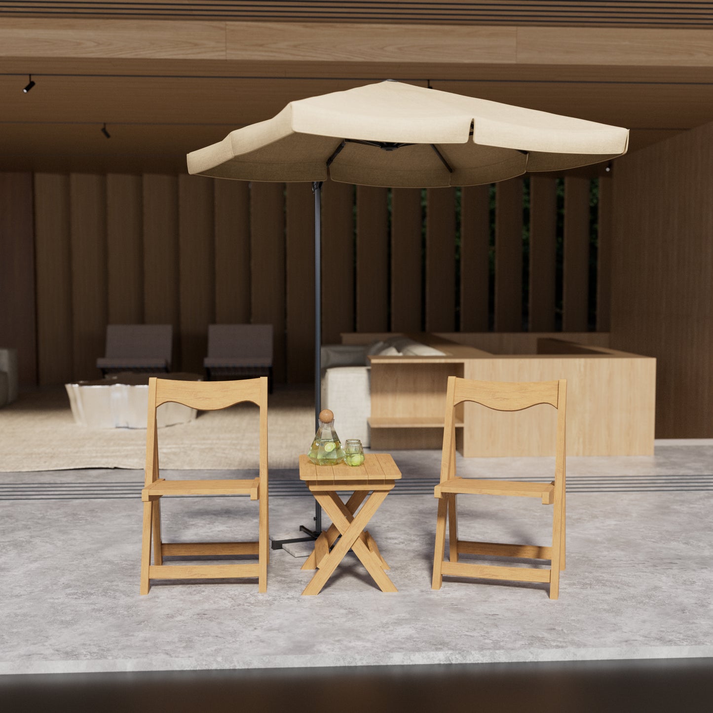 Foldable Outdoor Bistro Set with 2 Chairs and Rectangular Table - Teak