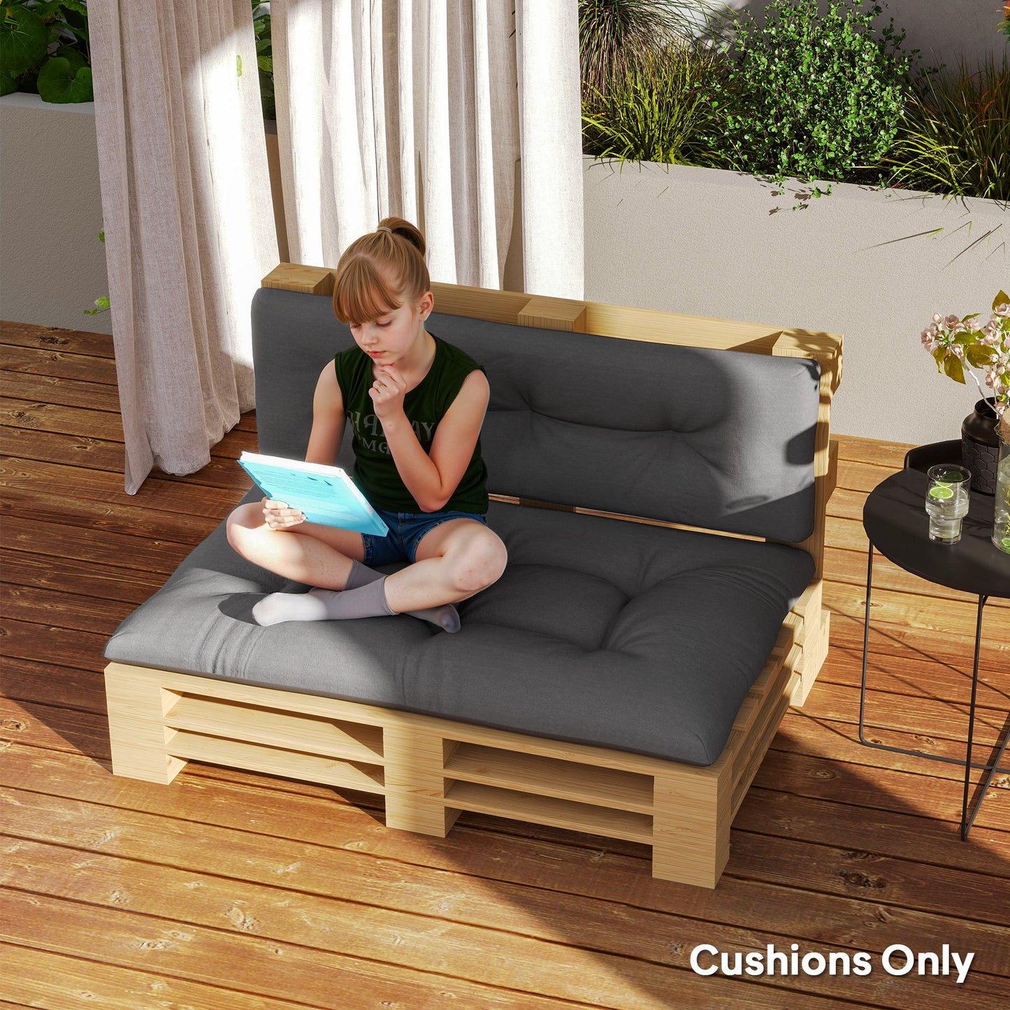 Outdoor Pallet Cushions Set - 3.9" Thick Tufted Gray
