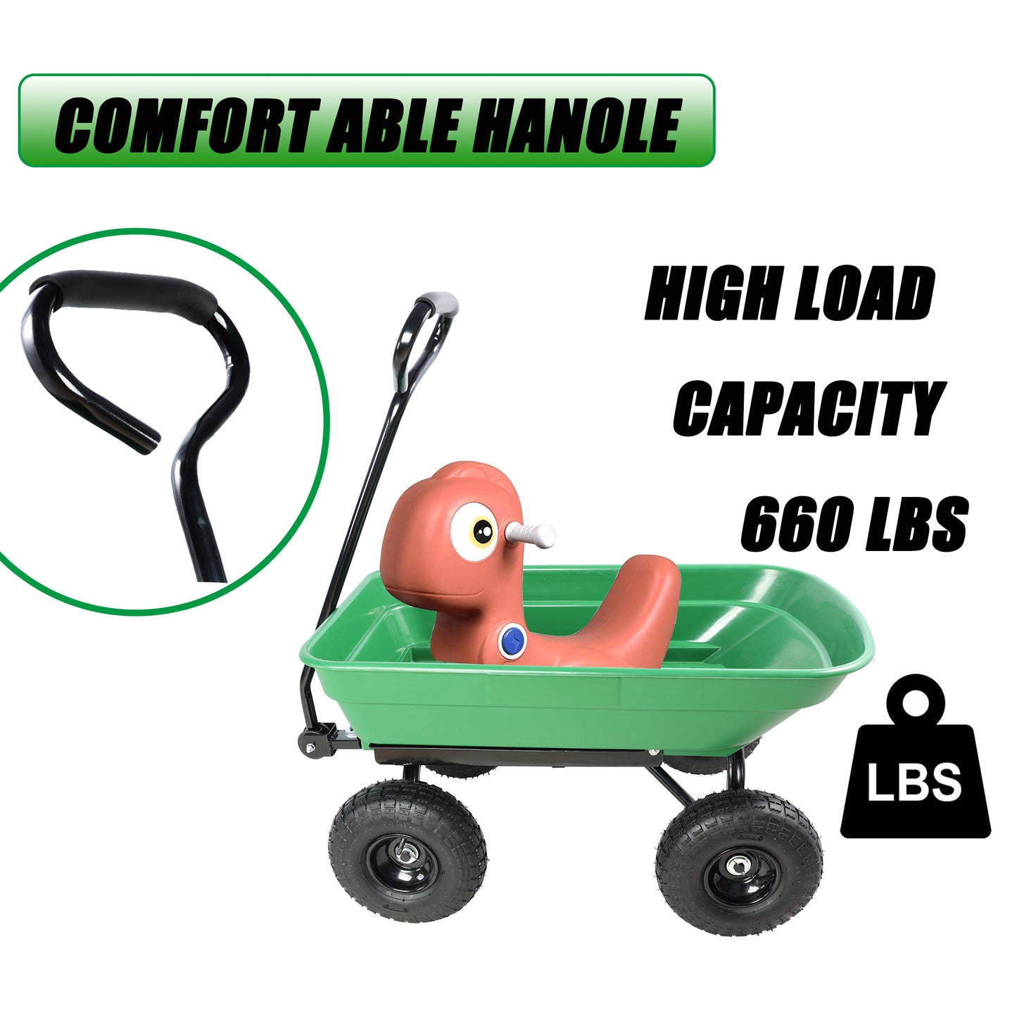 Folding Garden Dump Cart with Steel Frame 10 Inches Green Capacity 220lbs