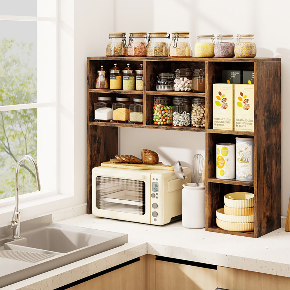 Desktop Bookshelf With 7 Open Cubbies And 3 Adjustable Shelves 2